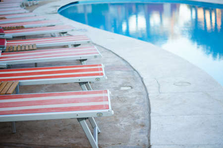 background of beach and sunbeds on the tropic beachのeditorial素材