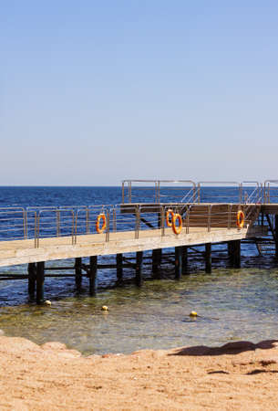Rope and pier detail on the Red sea on egyptian sideの写真素材