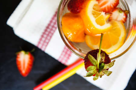 Lemonade with fresh strawberries and lemonの写真素材