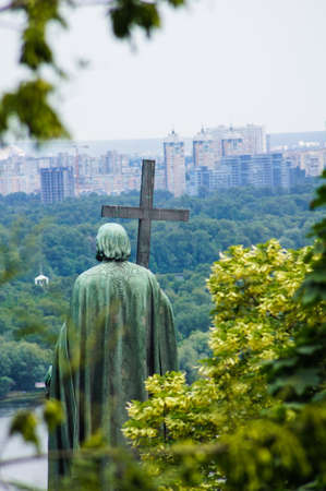 St.Vladimir monument. Vladimir Hill. Kiev. Ukraine. (The Dnieper River and Kiev City in background).の写真素材