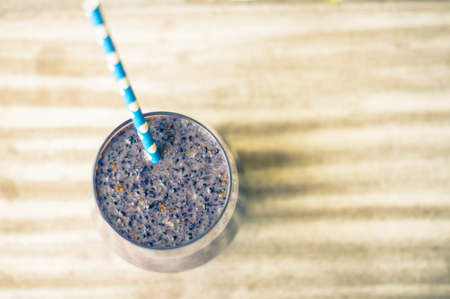 Healthy breakfast with glass of mulberry smoothieの写真素材