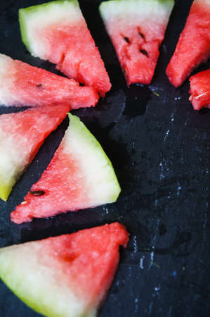 watermelon yummy fresh summer fruit sweet dessert on vintage old wood teak