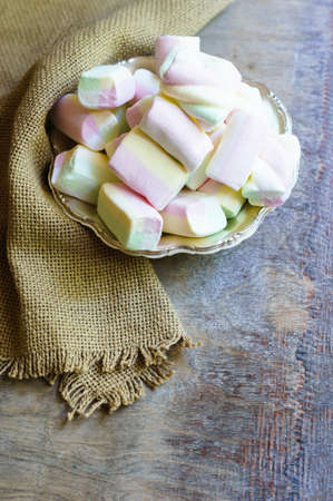 marshmallow in the vintage style bowl, selective focusの写真素材