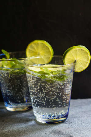 Fresh cold water with lime and mintの写真素材