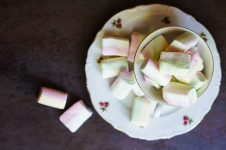 marshmallow in the vintage style bowl, selective focusの写真素材