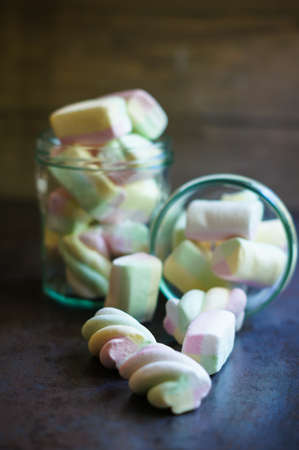 marshmallow in the vintage style bowl, selective focus