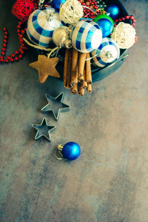 Christmas gift with cookies and Christmas ornament. Toned imageの写真素材