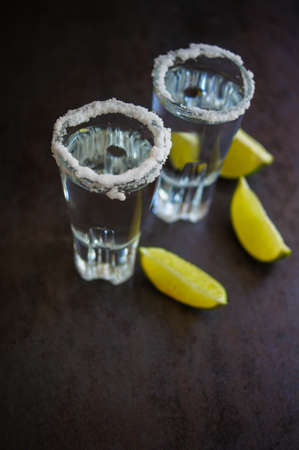 Tequila shot with lime . Selective focusの写真素材