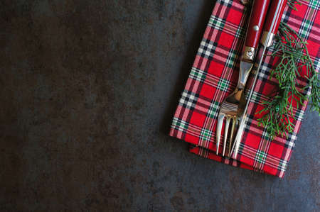 Vintage or rustic christmas table setting. Selective focus