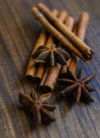 Christmas spices sicks of cinnamon and anise stars