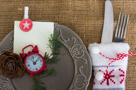 Vintage or rustic christmas table setting. Selective focus