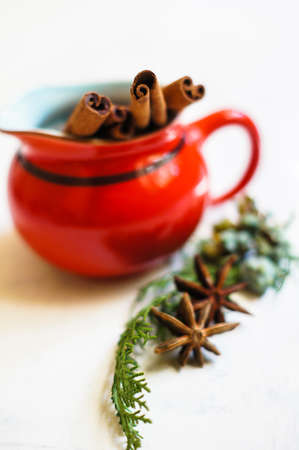 Christmas spices sicks of cinnamon and anise starsの写真素材