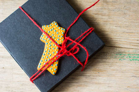 Christmas presents in rustic style with holiday decorations, selective focusの写真素材