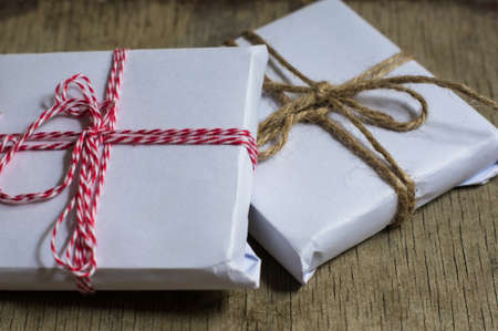 Presents in rustic style for Christmas seasonal holidayの写真素材