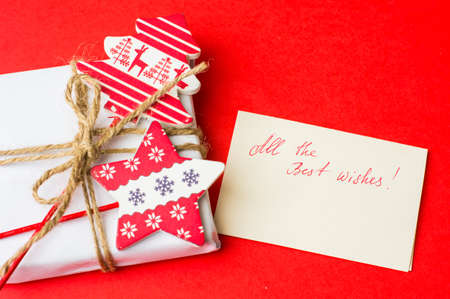 Christmas presents in rustic style with holiday decorations, selective focusの写真素材