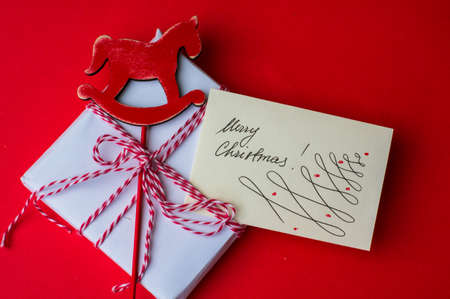 Christmas presents in rustic style with holiday decorations, selective focusの写真素材