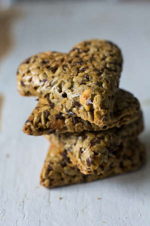 Eastern sweets: heart shaped baklava with the nuts, closeup of eastern sweet dessertの写真素材