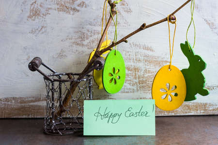 Interior decor or Easter time with Easter bunny and eggs