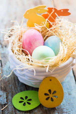 Table setting for Easter festive dinner with eggs and bunny