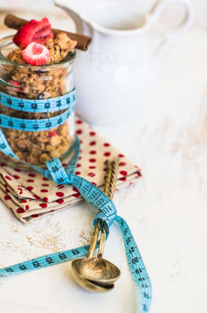 Healthy breakfast granola with strawberry for loosing weightの写真素材