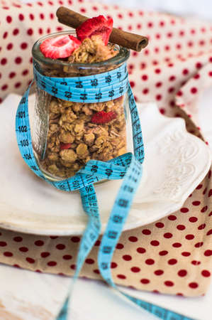 Healthy breakfast granola with strawberry for loosing weightの写真素材
