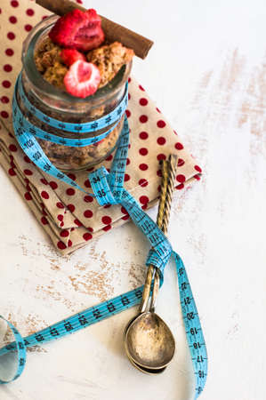 Healthy breakfast granola with strawberry for loosing weightの写真素材