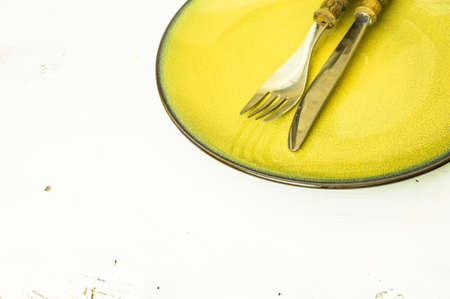 Table setting with vintage silverware on wooden rustic tableの写真素材