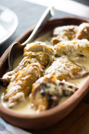 Traditional georgian dish with chicken in garlic cream sauceの写真素材