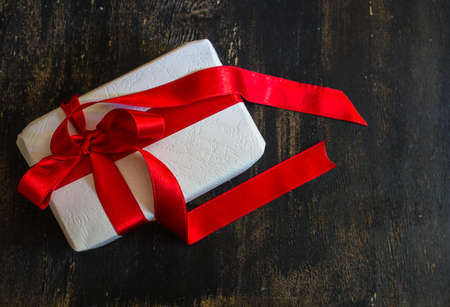 Christmas presents in rustic style with holiday decorations, selective focusの写真素材