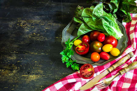 Ingredients for summer salad - romano salad, tomatoes, parsley etc.