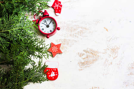 Christmas frame with festive tree and decorations for Christmas with copyspaceの写真素材