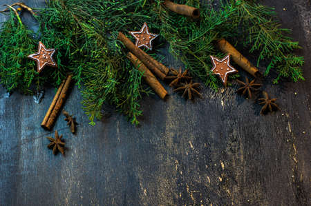 Christmas frame with festive tree and decorations for Christmas with copyspace