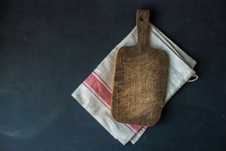 Rustic kitchen staff on wooden table with copyspaceの写真素材