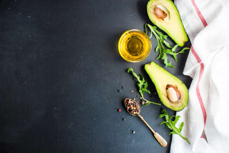 Organic vegetable ingredient for salad on rustic background