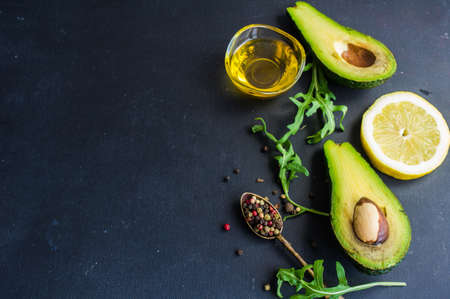 Organic vegetable ingredient for salad on rustic backgroundの写真素材