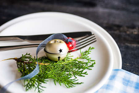 Rustic table setting for Christmas eveの写真素材