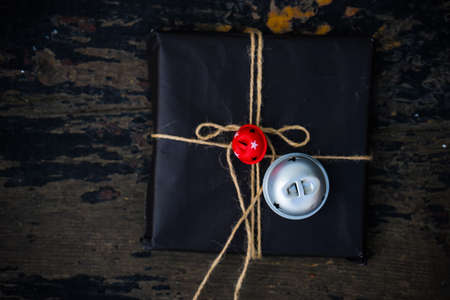 Christmas presents in rustic style with holiday decorations, selective focusの写真素材