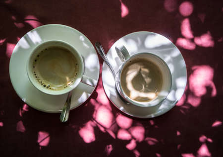 Cup of coffee on cafe table, selective focusの写真素材