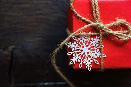 Festive Christmas themed frame with gift box and decorationsの写真素材