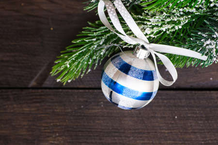 Christmas festive flatlay with gift boxes and decorationsの写真素材