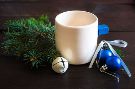 Festive Christmas themed frame with gift box and decorationsの写真素材