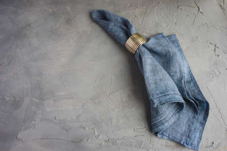 Rustic table setting with vintage tableware  on grey concrete table with copyspaceの写真素材