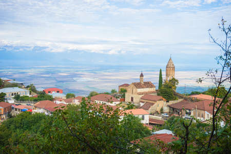 Autumnal view of georgian love city - Signagi, town in Kakheti area on the East of Georgiaの写真素材