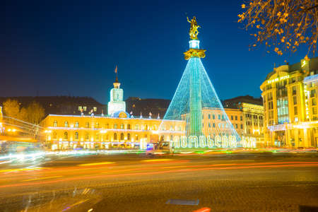 Georgia - Tbilisi. Christmas and New 2018 year  illumination on the street of historical centre of Tbilisi, capita city of Republic of Georgia in Caucasus region. 28.12.1017のeditorial素材
