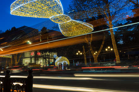 Georgia - Tbilisi. Christmas and New 2018 year  illumination on the street of historical centre of Tbilisi, capita city of Republic of Georgia in Caucasus region. 28.12.1017のeditorial素材