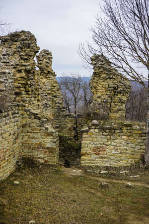 Ujarma castle ruins hidden in Caucasian mountain on the way from Kartli to Kakheti in Georgiaのeditorial素材