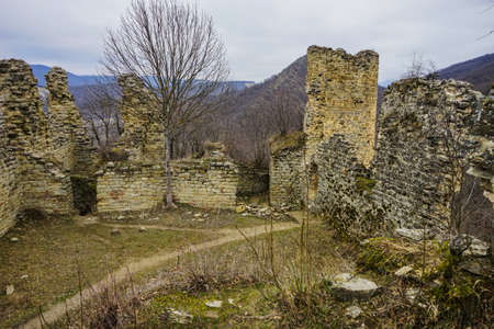 Ujarma castle ruins hidden in Caucasian mountain on the way from Kartli to Kakheti in Georgiaの写真素材