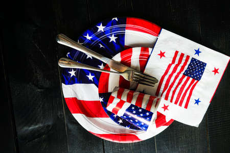 Table setting for 4th July celebration on USA Independence dayの写真素材