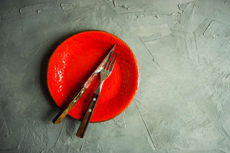 Rustic table setting on grey concrete background