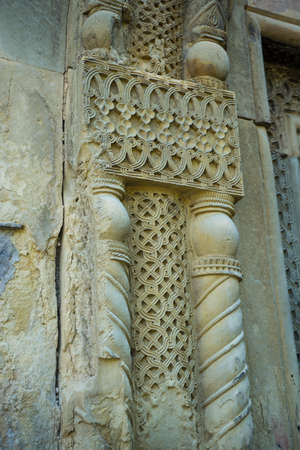 Famous architectural landmark orthodox cathedral Ertatsminda in Kartli area in Georgiaの写真素材